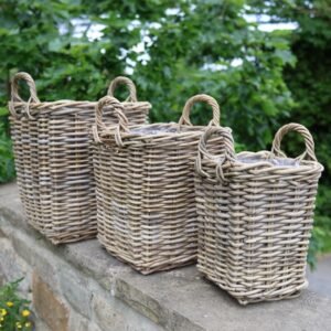 Lined Rattan Planter Basket with Handles - Square Shaped